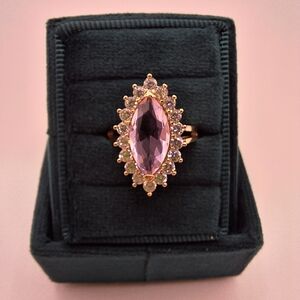 Pink Marquise Crystal Halo Ring | Made with Swarovski Crystal | Size 7